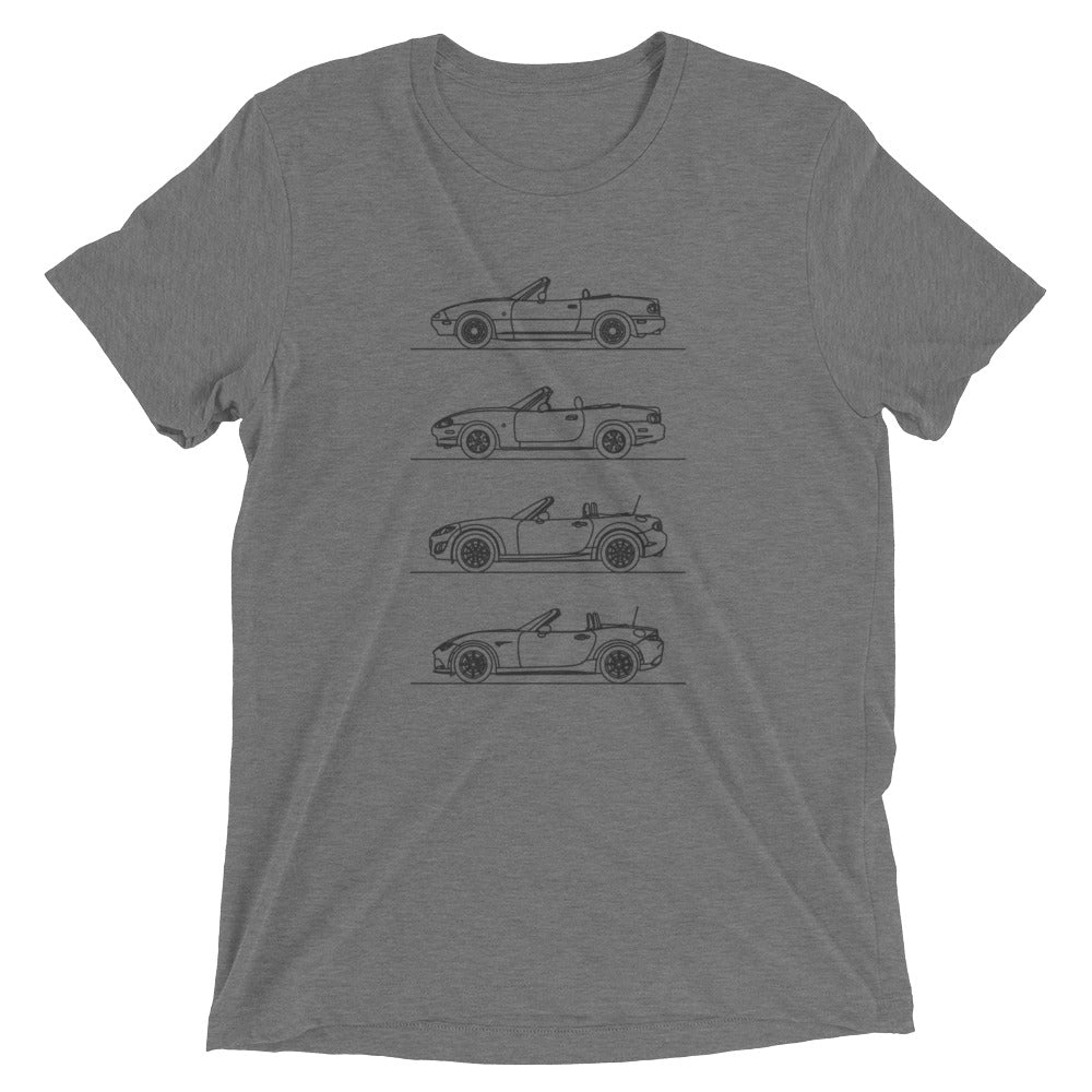 MX-5 Miata Evolution Minimal Line Art T-shirt dark grey.