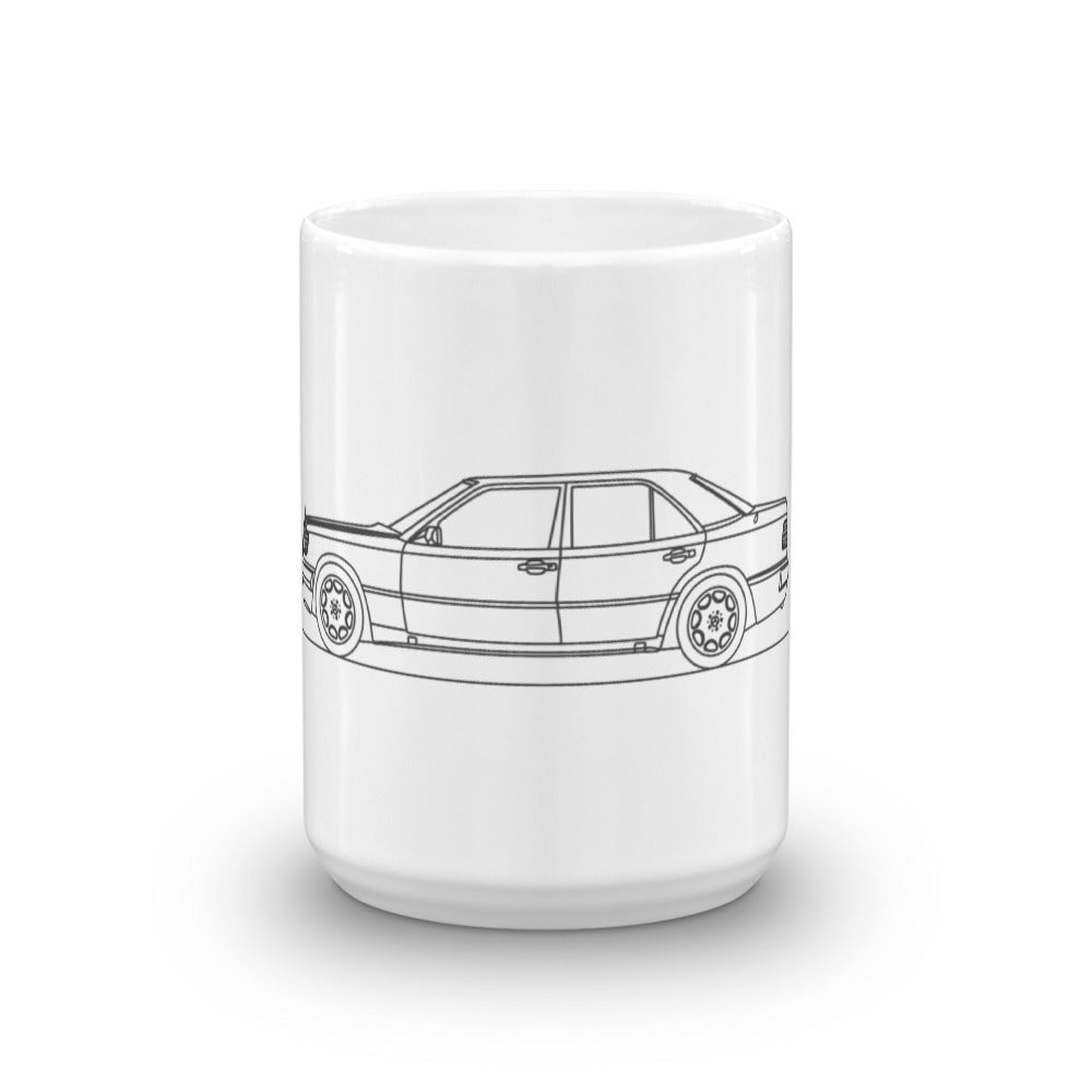 Mercedes-Benz W124 500E mug on display