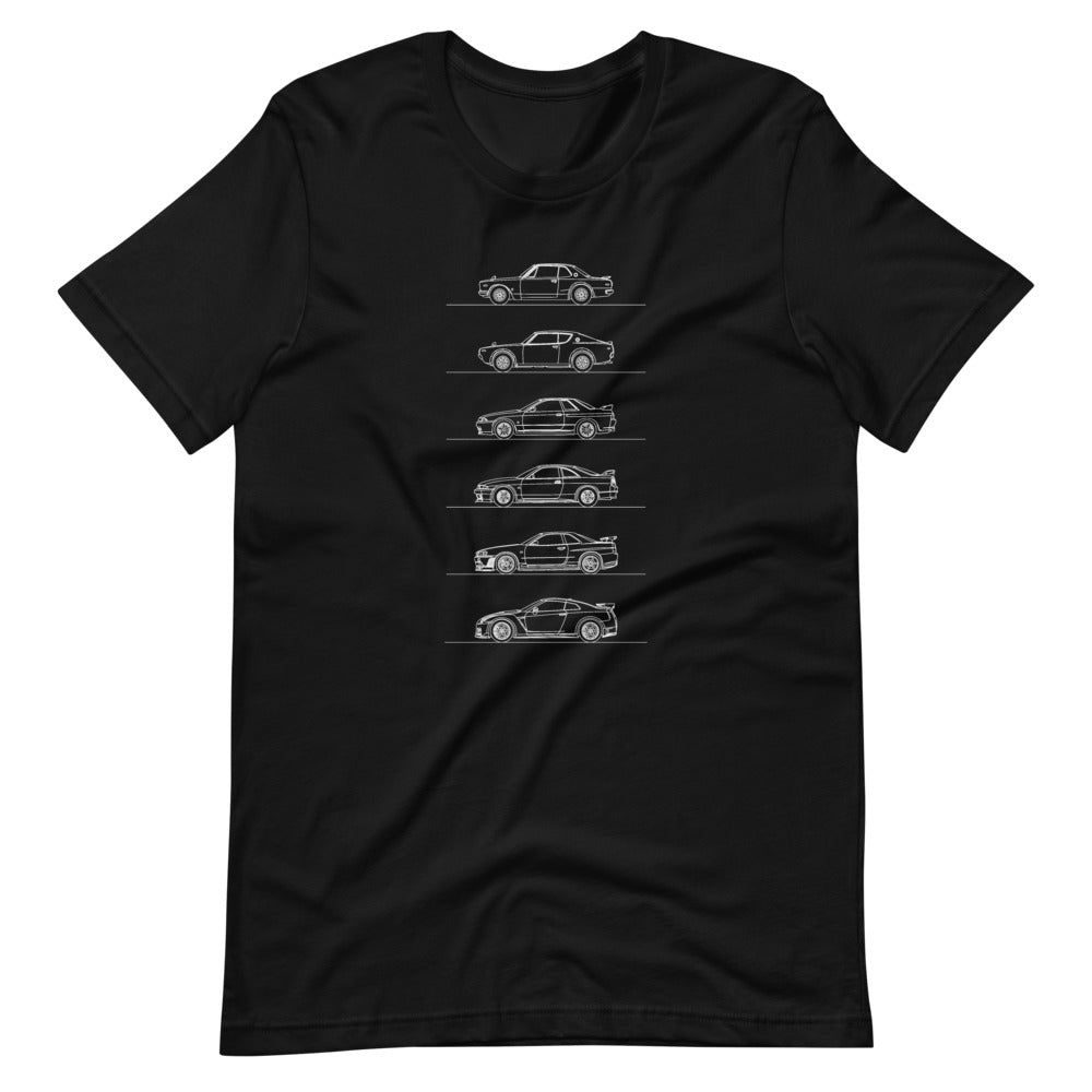 nissan gt-r evolution t-shirt displayed on plain background