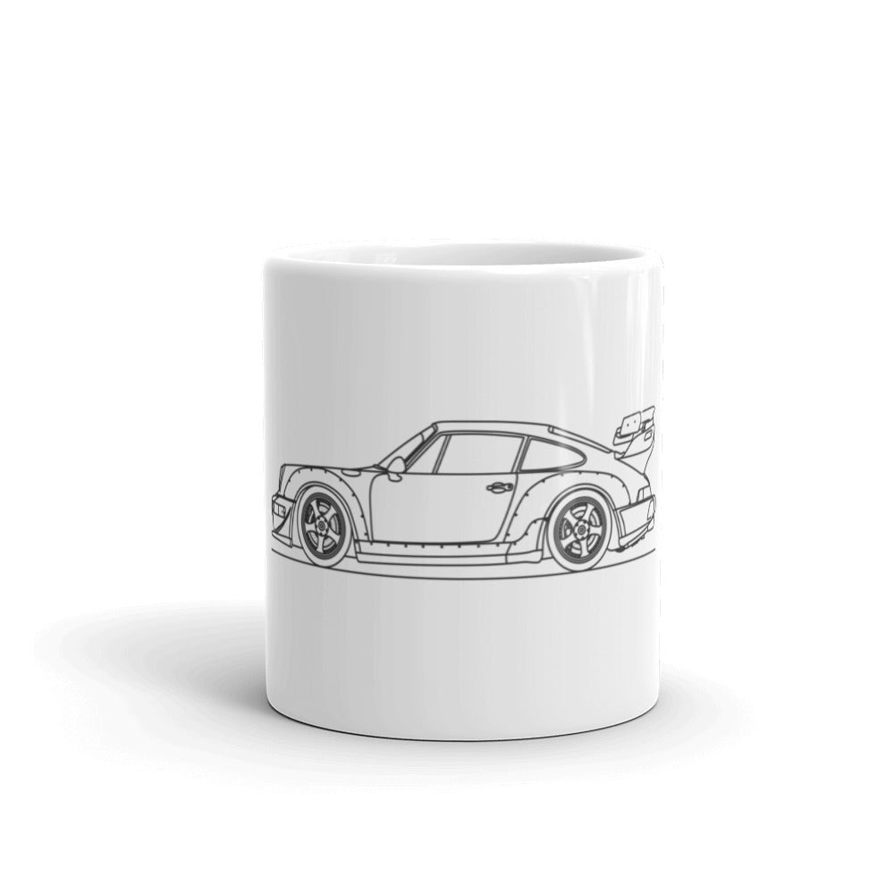 Porsche 911 964 RWB Outline mug design close-up