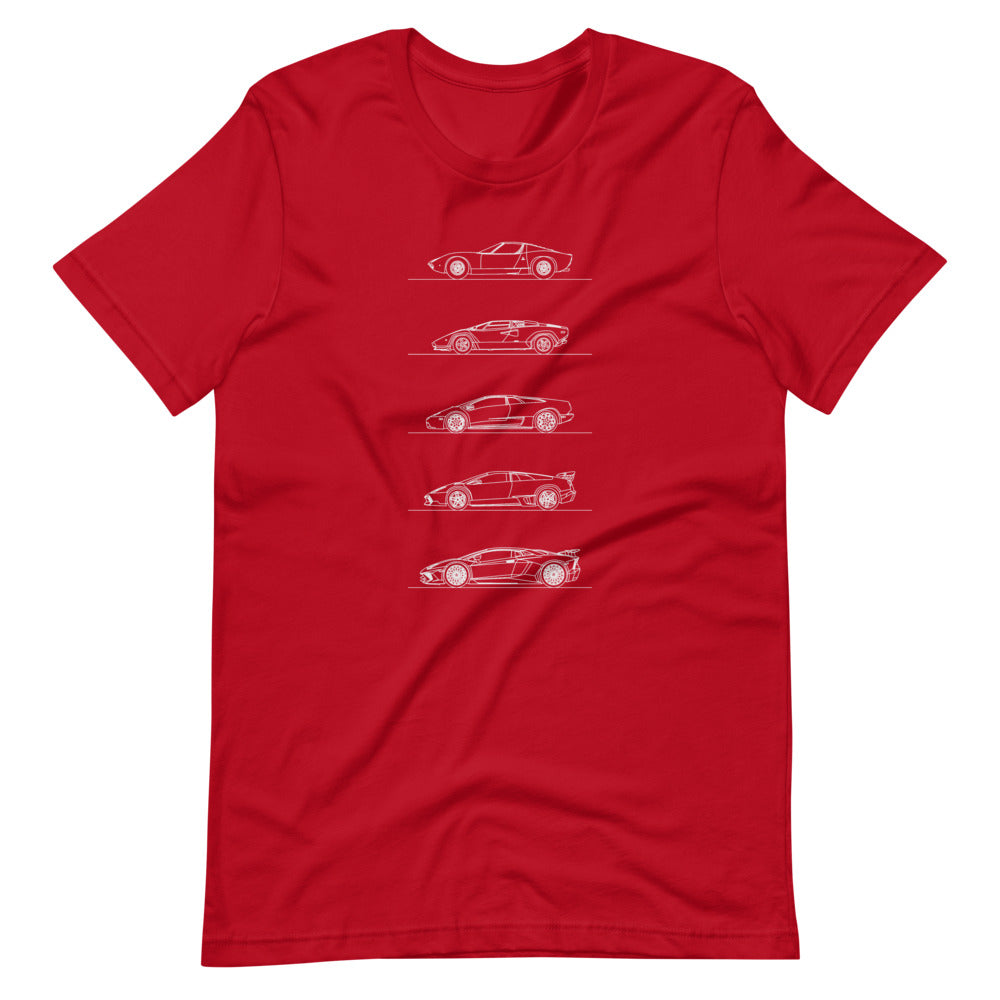Lamborghini V12 Evolution t-shirt design displayed.