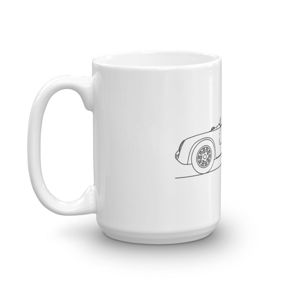 Porsche 550 Spyder mug on display.