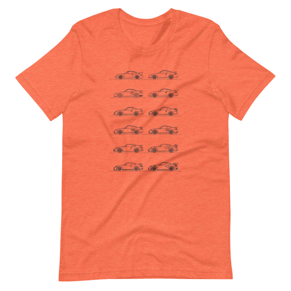 Porsche 911 GT2 - GT3 Evolution T-shirt Heather Orange - Artlines Design