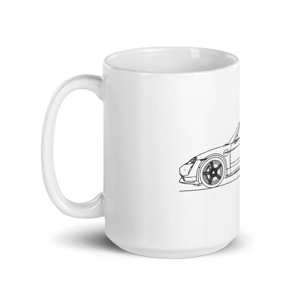 Porsche Taycan Turbo S mug on display
