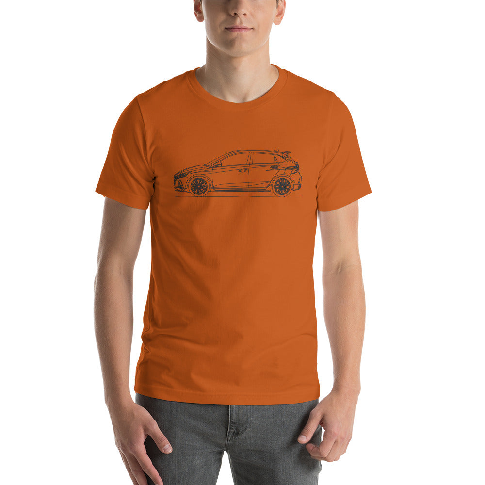 Hyundai i20N t-shirt on a model.