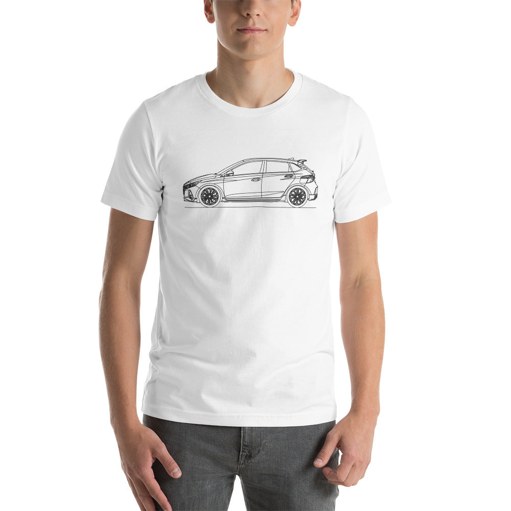 White Hyundai i20N T-shirt displayed front view
