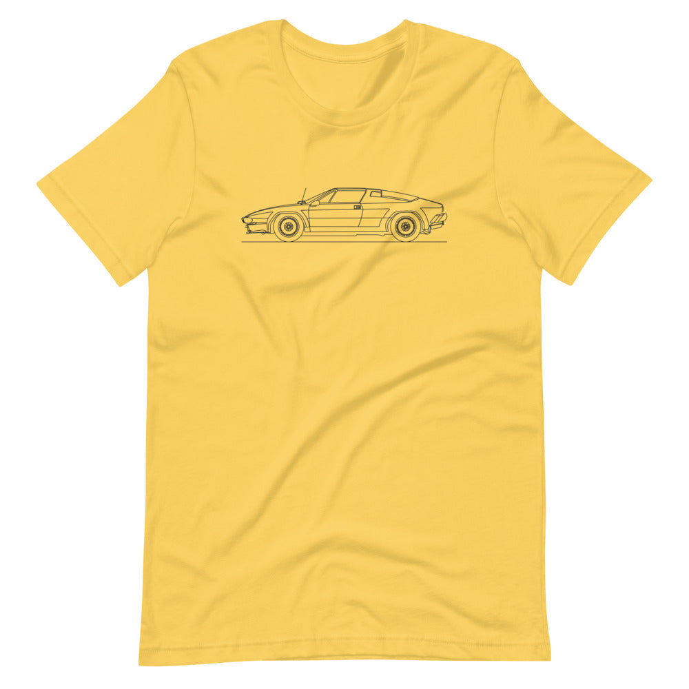 Yellow Lamborghini Jalpa T-shirt displayed.
