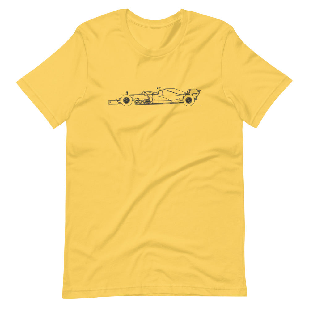 Yellow Ferrari SF21 T-shirt displayed on a model