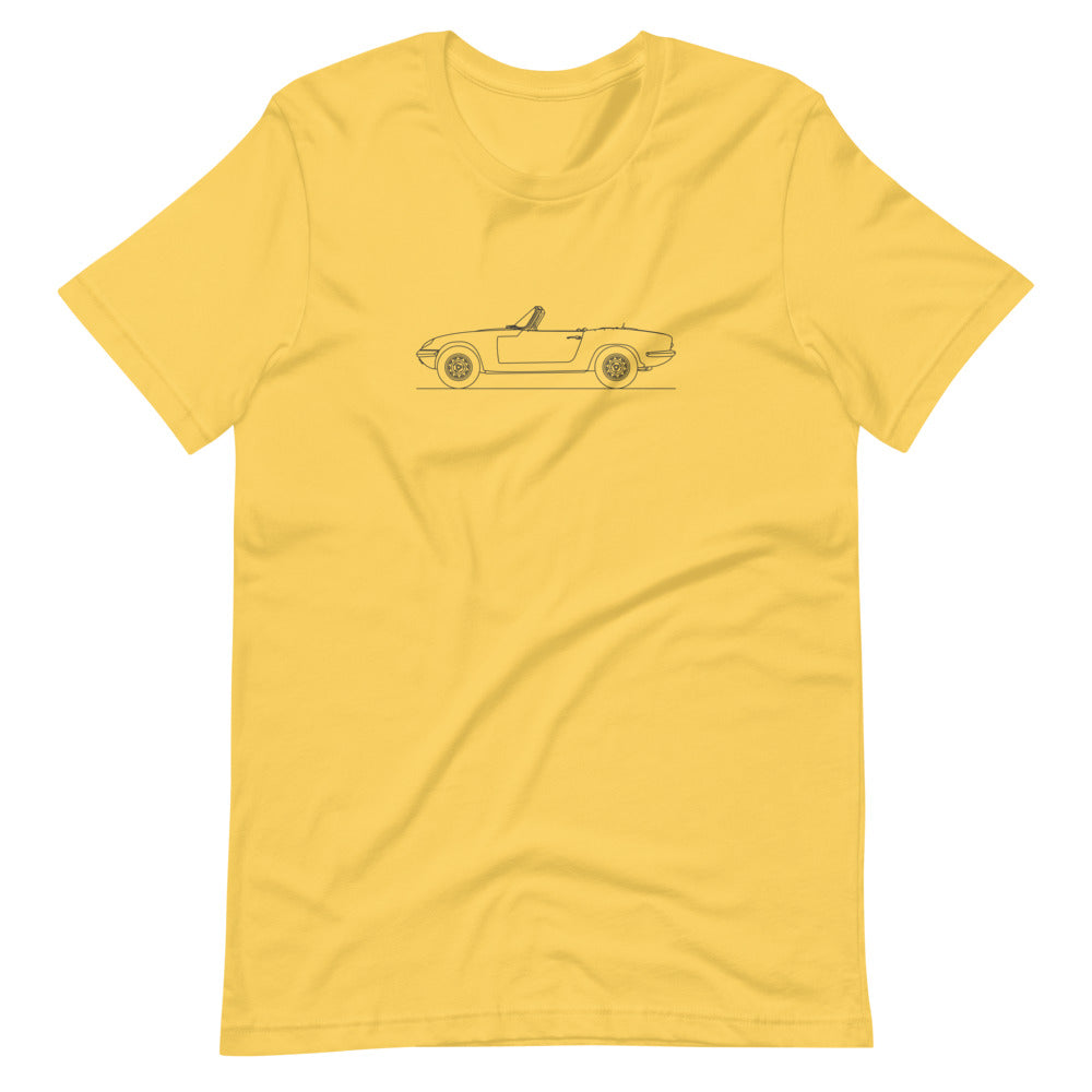 Yellow Lotus Elan 1500 T-shirt displayed front.
