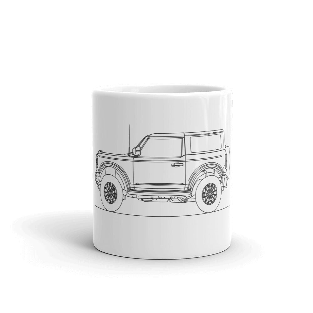 White glossy mug featuring Ford Bronco design
