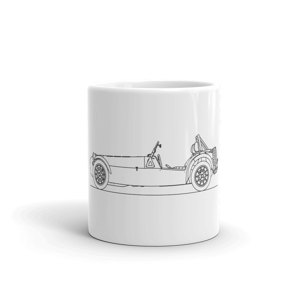 White glossy mug with Caterham Seven design