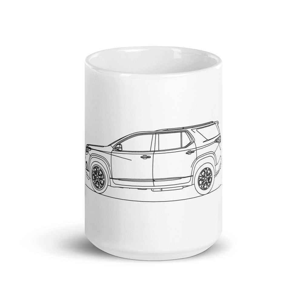 White glossy Chevrolet Traverse mug for coffee