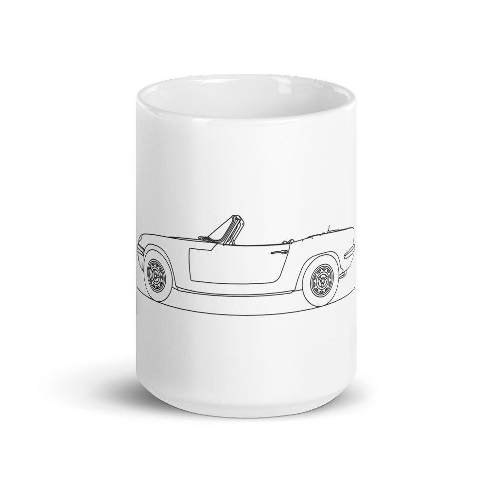White glossy mug with lotus elan design