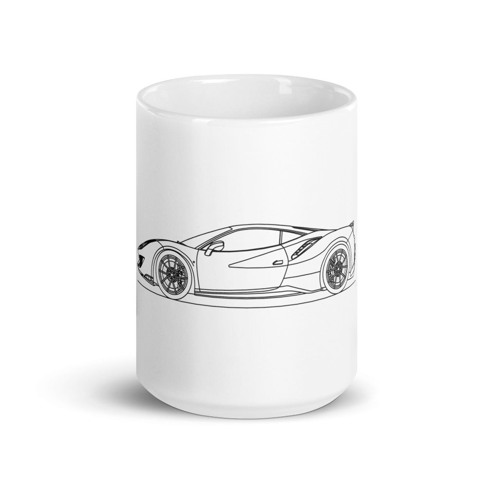 White glossy Ferrari 488 Pista mug in view
