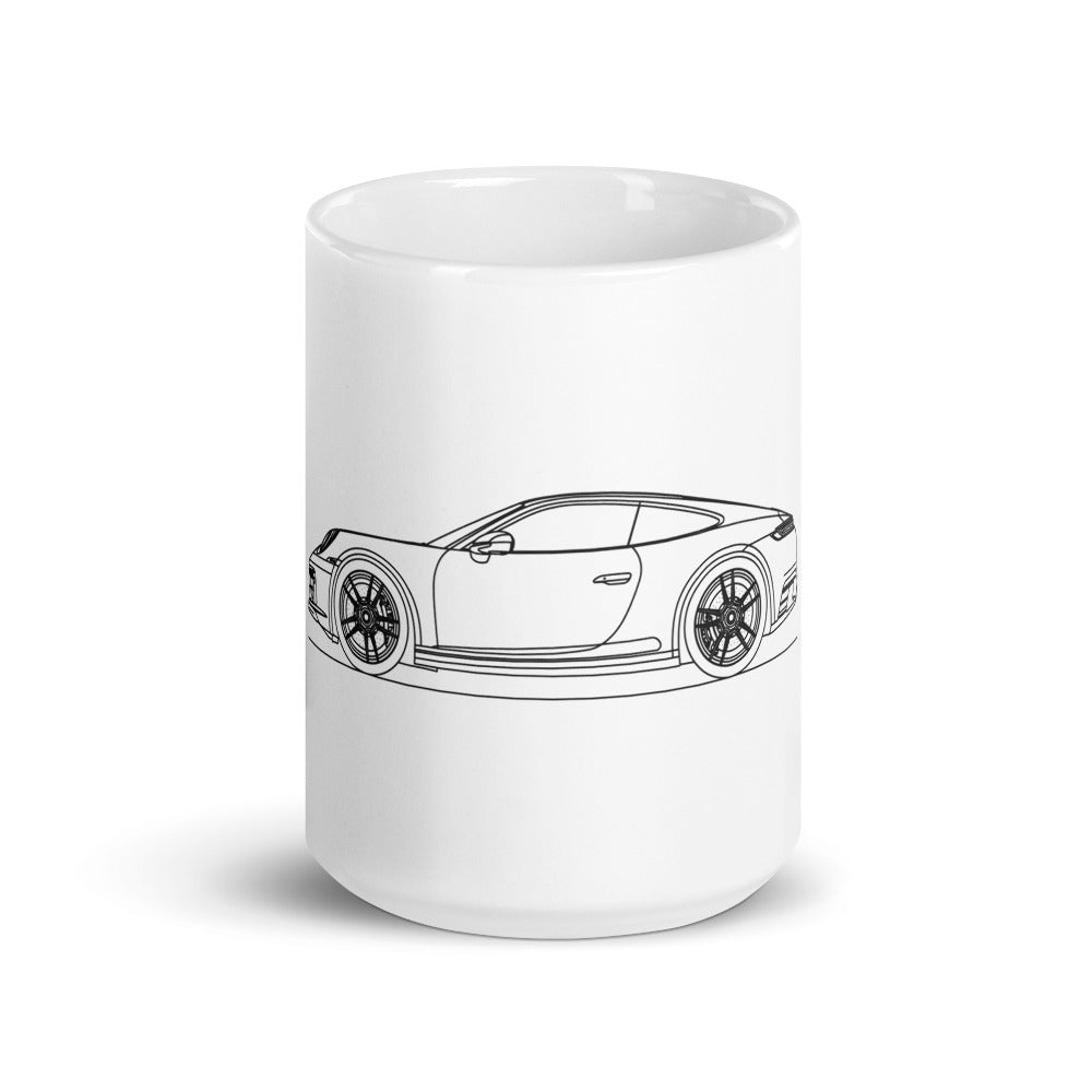 White glossy mug featuring Porsche 911 design