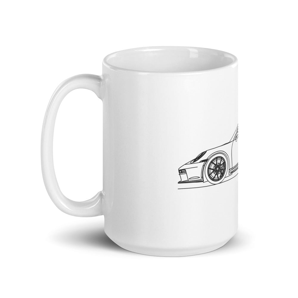 White glossy mug featuring Porsche 911 GT3 design