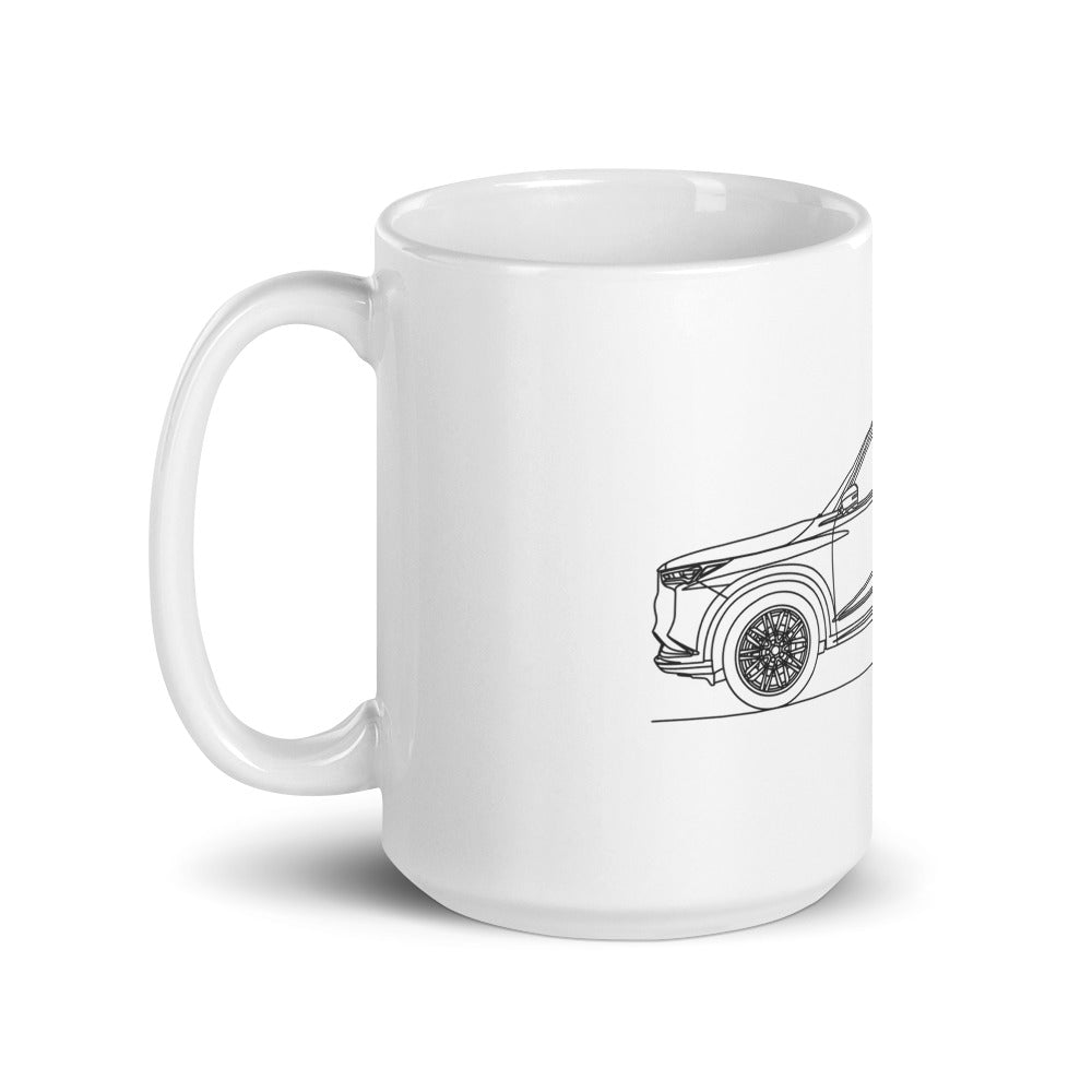 White glossy 15oz mug with handle on left