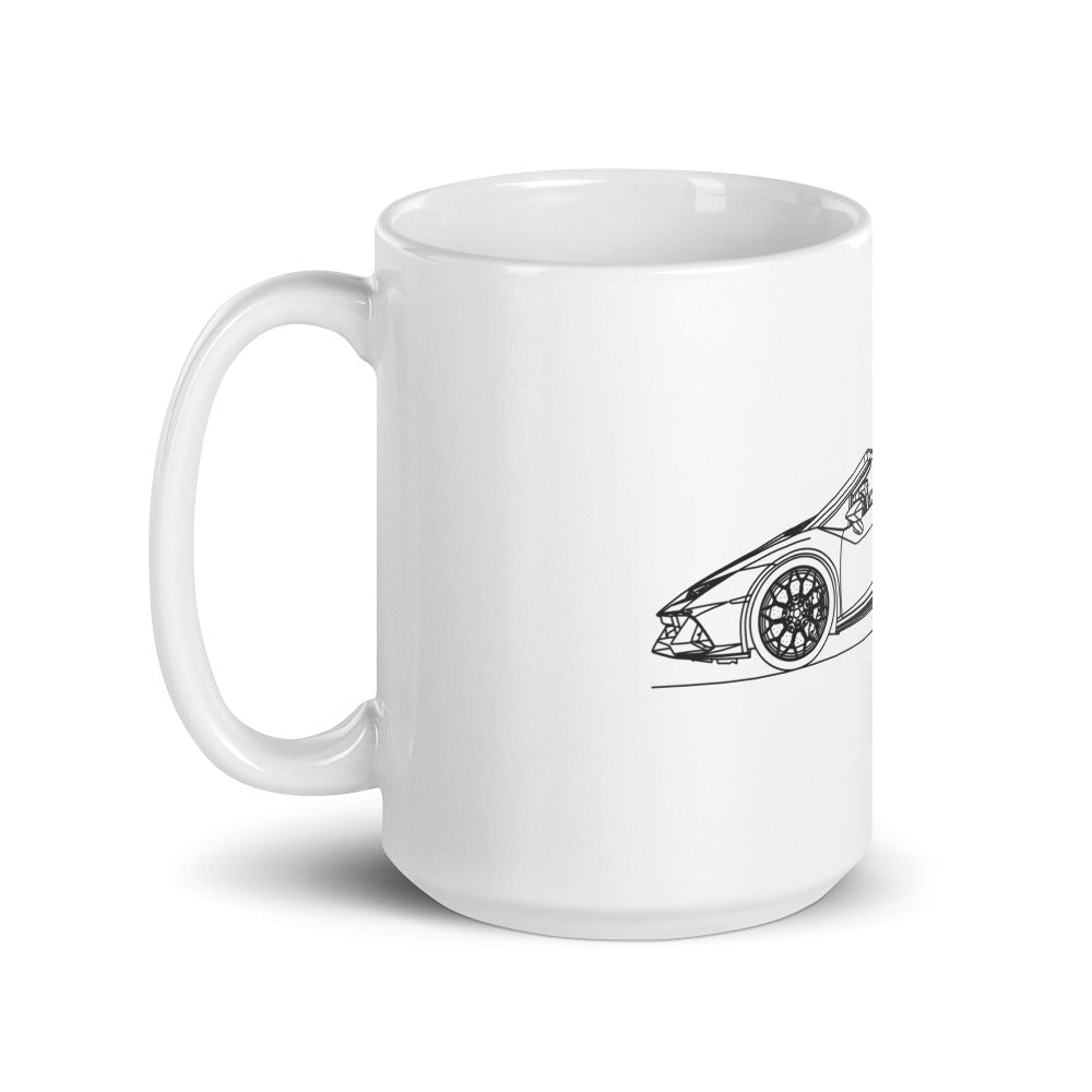 White glossy Lamborghini Huracan Evo Spyder mug