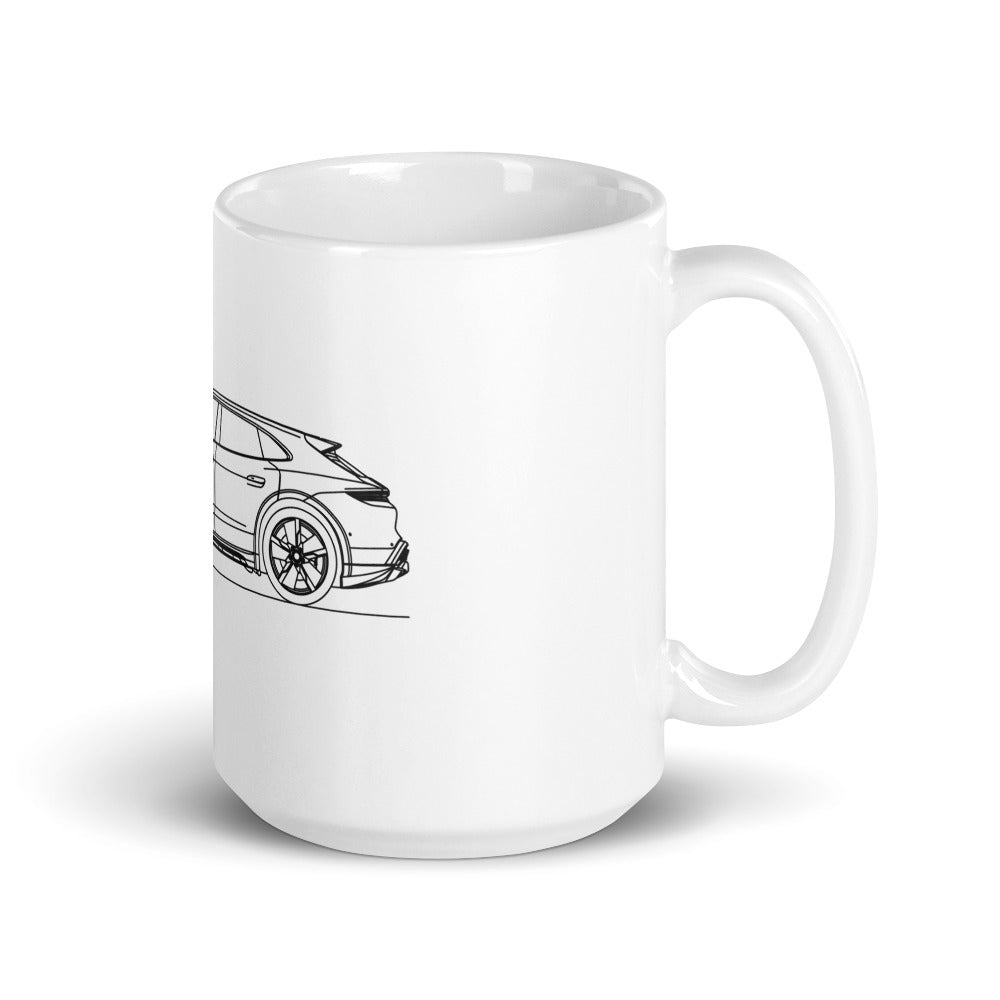 White glossy mug with Porsche Taycan design