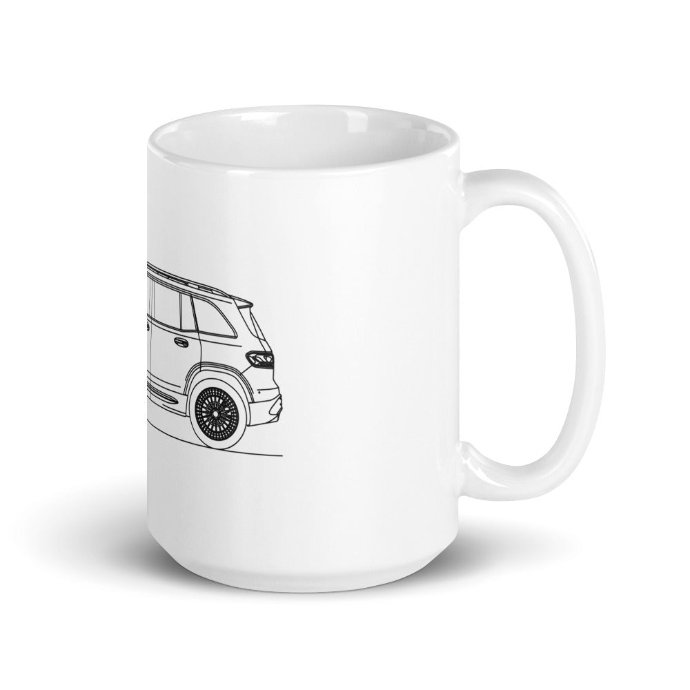 White glossy Mercedes-Benz EQB mug with handle